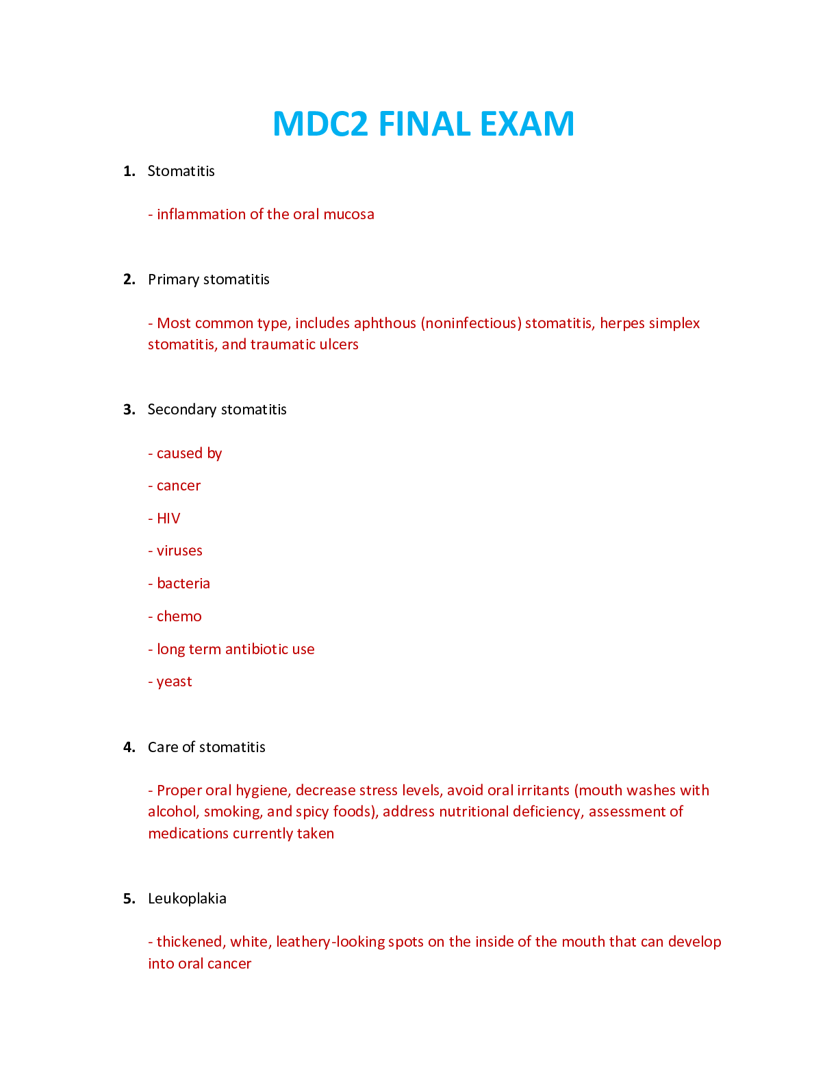 Preview image for NUR 2392 / NUR2392: Multidimensional Care II / MDC 2 Final Exam Review (2021 / 2022) Rasmussen College
